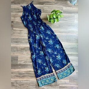 Mudd‎ Boho-Inspired Navy Floral Wide-Leg Halter Jumpsuit – Size XS